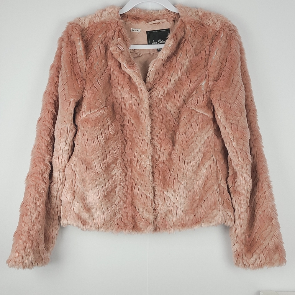Sam Edelman blush pink faux fur lightweight cozy feminine jacket,  XS (PTP 17")
